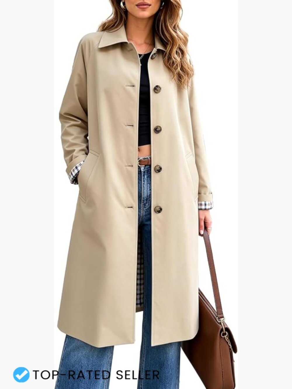 Long Trench Coat Windproof Oversized Casual Fall Jacket Relaxed Fit Chic Classic